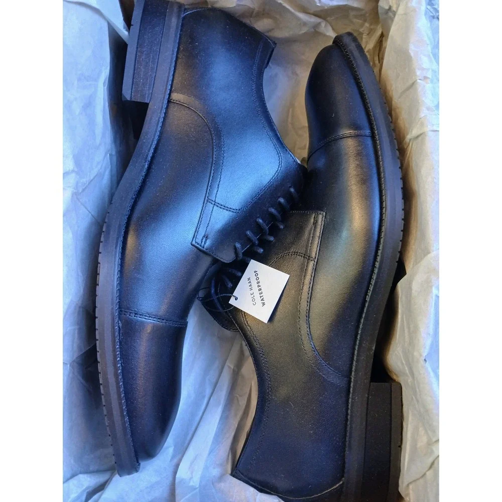 Cole Haan Mens ME Cap Oxford Black Waterproof Leather Dress Shoes C34136 Size 10